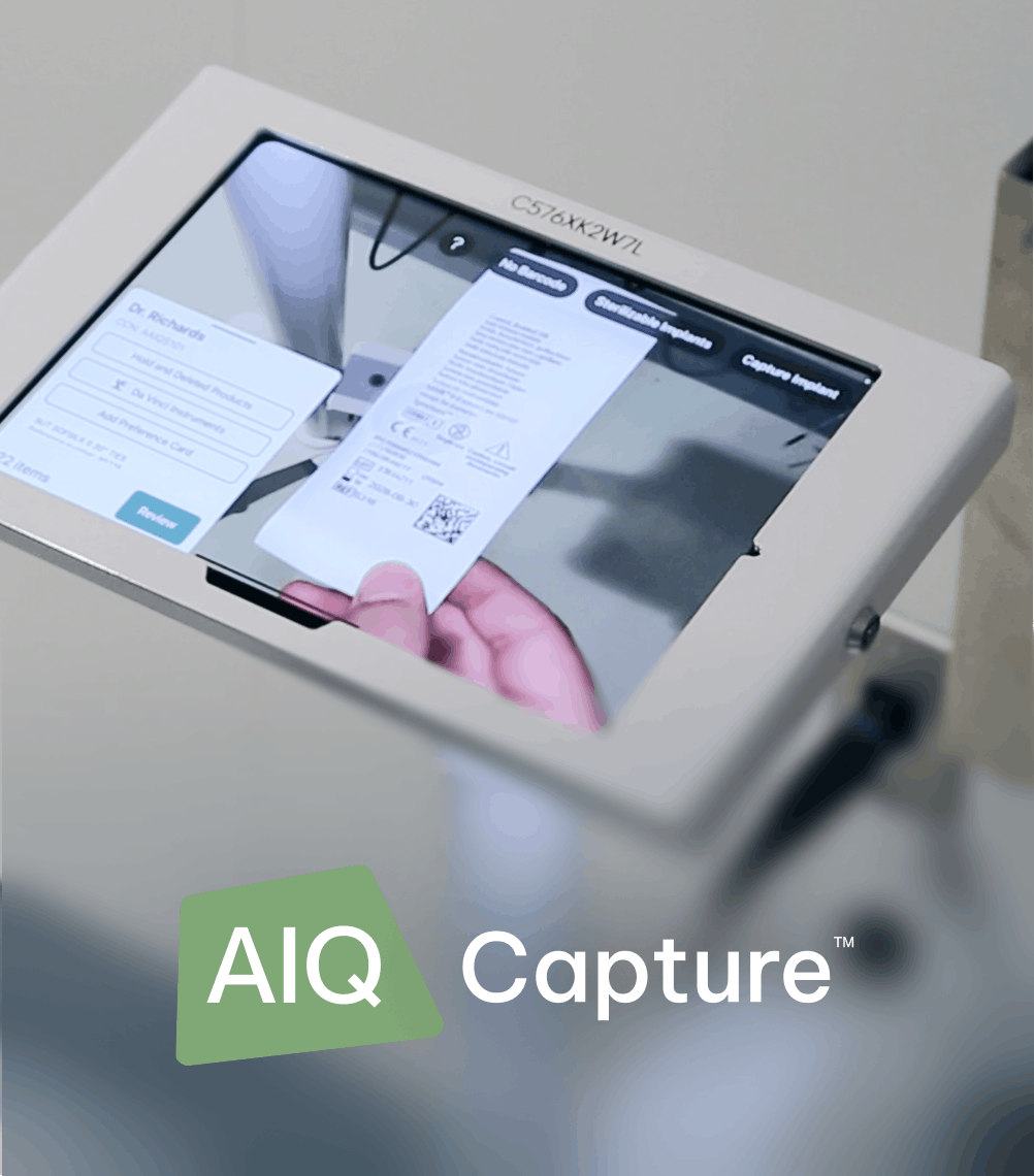 AssistIQ Capture product showing an iPad and AI vision camera as a package label is scanned for recognition