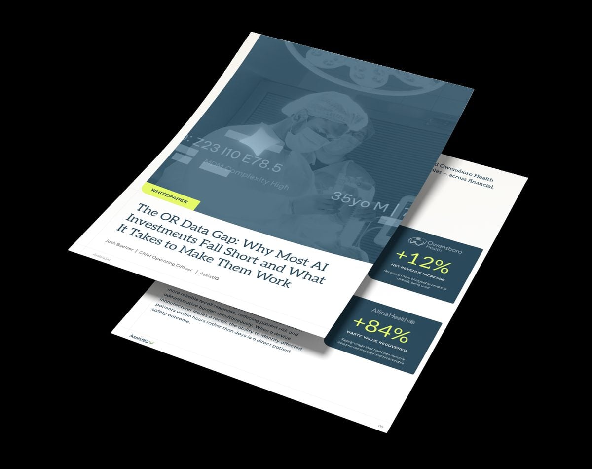 Cover of the AssistIQ whitepaper 'The OR Data Gap: Why Most AI Investments Fall Short and What It Takes to Make Them Work'